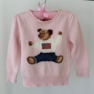 Polo Bear Pink Cotton Sweater 24M